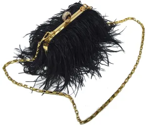 ZiMing Women Evening Bag Natural Ostrich Feather Evening Purse Handbags Ring Handle Clutch wihe Chain Strap Wedding Party