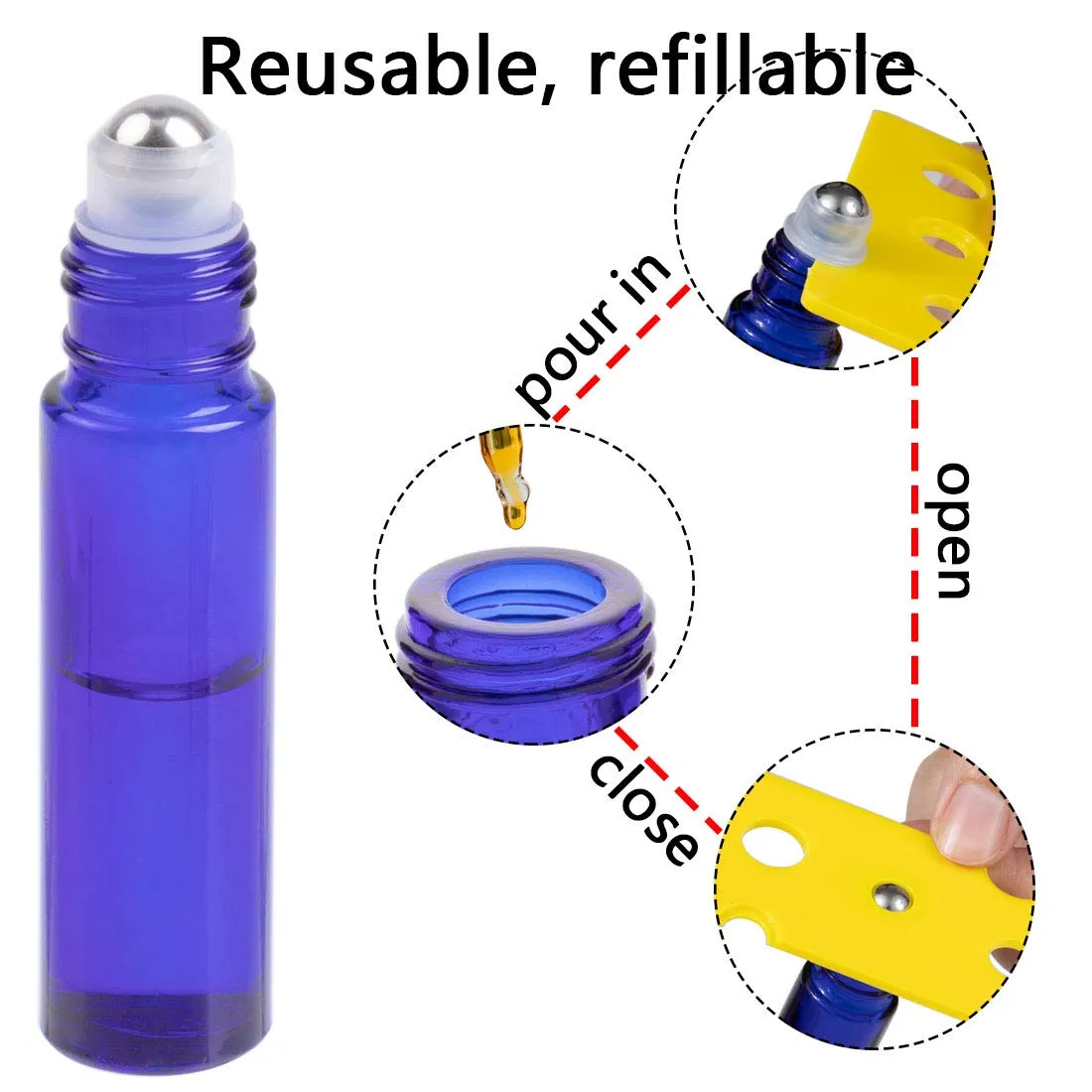 ZIZEMOJA 10ml Essential Oil Roller Bottles, 24 Pack Leak-proof Glass Roll on Bottles for Essential Oils, with Stainless Steel Roller Balls, 1 Extra Roller Ball, 24Labels, 1 Openers, 2 Droppers, Blue
