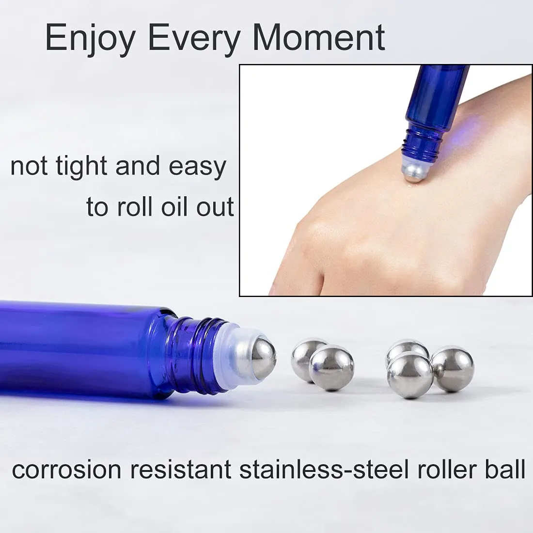ZIZEMOJA 10ml Essential Oil Roller Bottles, 24 Pack Leak-proof Glass Roll on Bottles for Essential Oils, with Stainless Steel Roller Balls, 1 Extra Roller Ball, 24Labels, 1 Openers, 2 Droppers, Blue