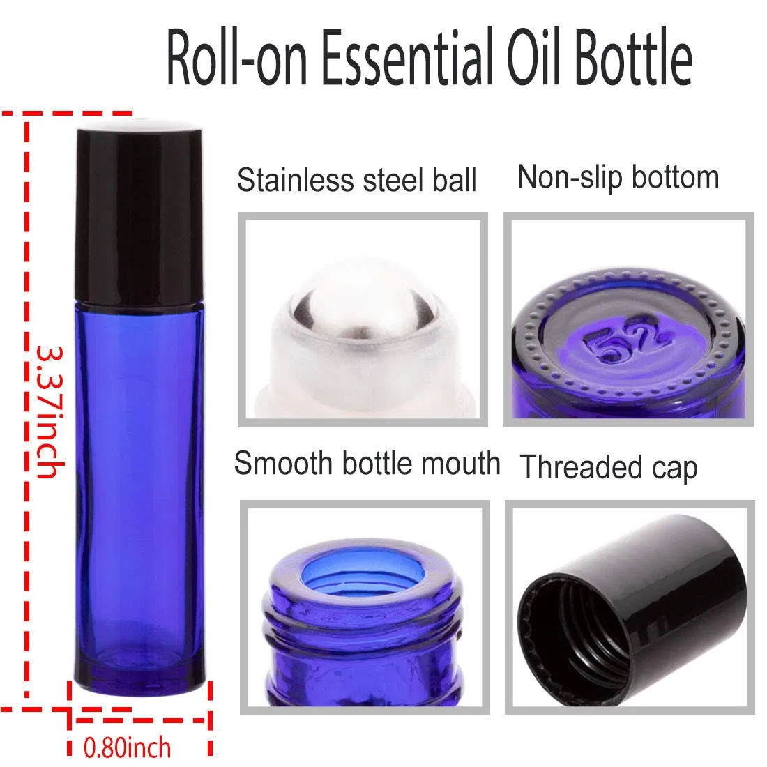 ZIZEMOJA 10ml Essential Oil Roller Bottles, 24 Pack Leak-proof Glass Roll on Bottles for Essential Oils, with Stainless Steel Roller Balls, 1 Extra Roller Ball, 24Labels, 1 Openers, 2 Droppers, Blue