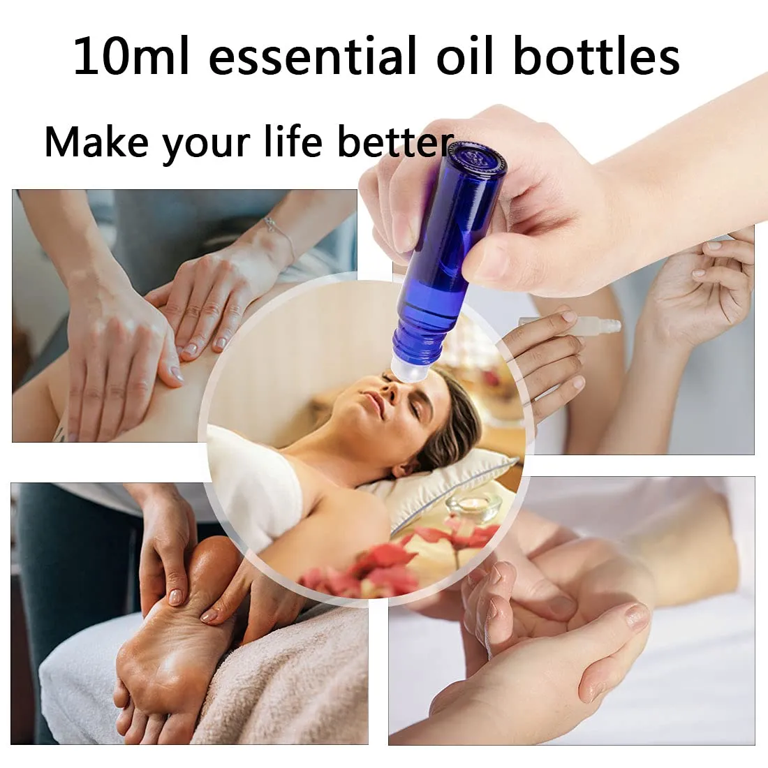 ZIZEMOJA 10ml Essential Oil Roller Bottles, 24 Pack Leak-proof Glass Roll on Bottles for Essential Oils, with Stainless Steel Roller Balls, 1 Extra Roller Ball, 24Labels, 1 Openers, 2 Droppers, Blue