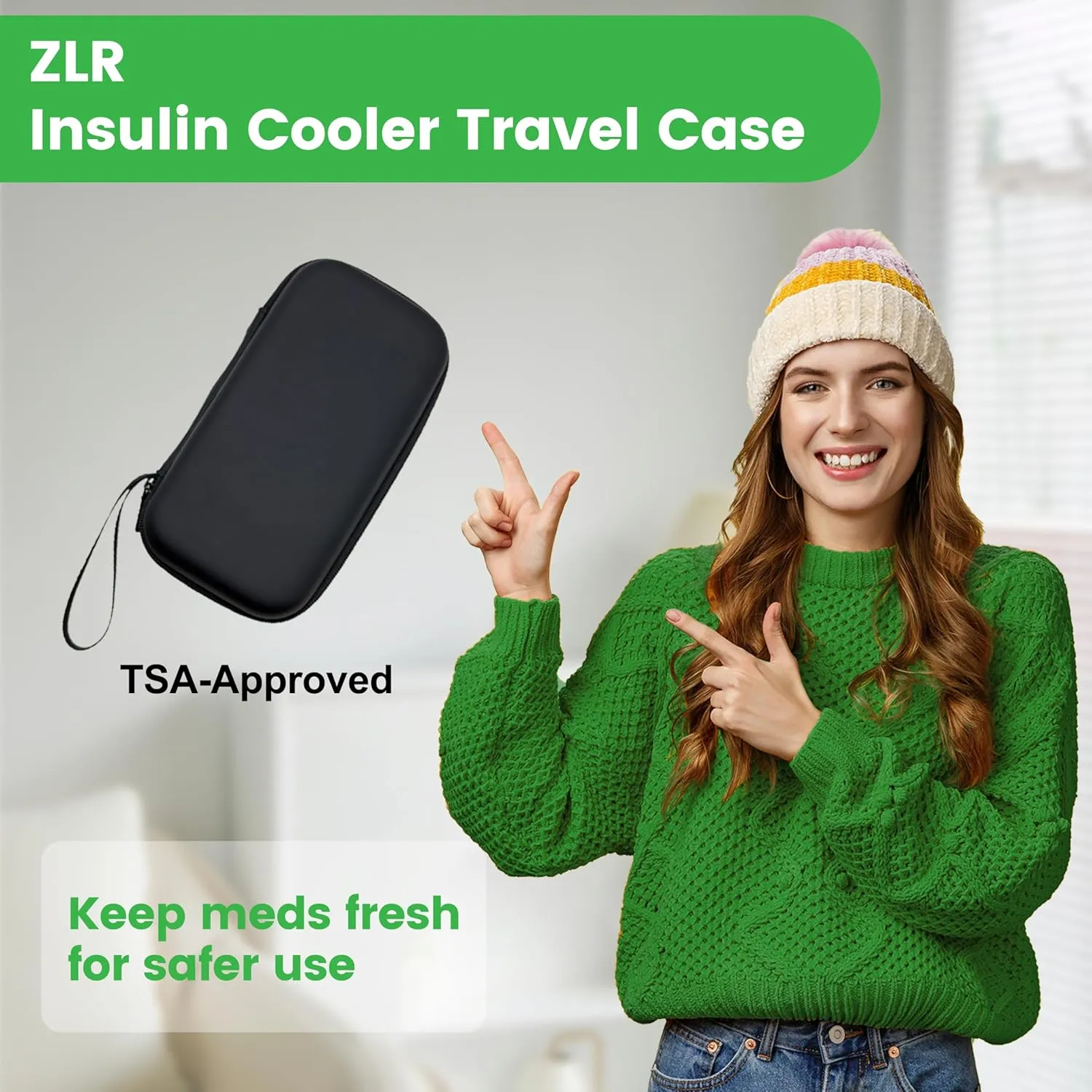 ZLR Insulin Cooler Travel Case with 3 x 90g Ice Packs, TSA Approved Diabetetes Insulin Pen Bag, Easy to Carry Medicine Insulated Cool Organizer for Diabetic, Large