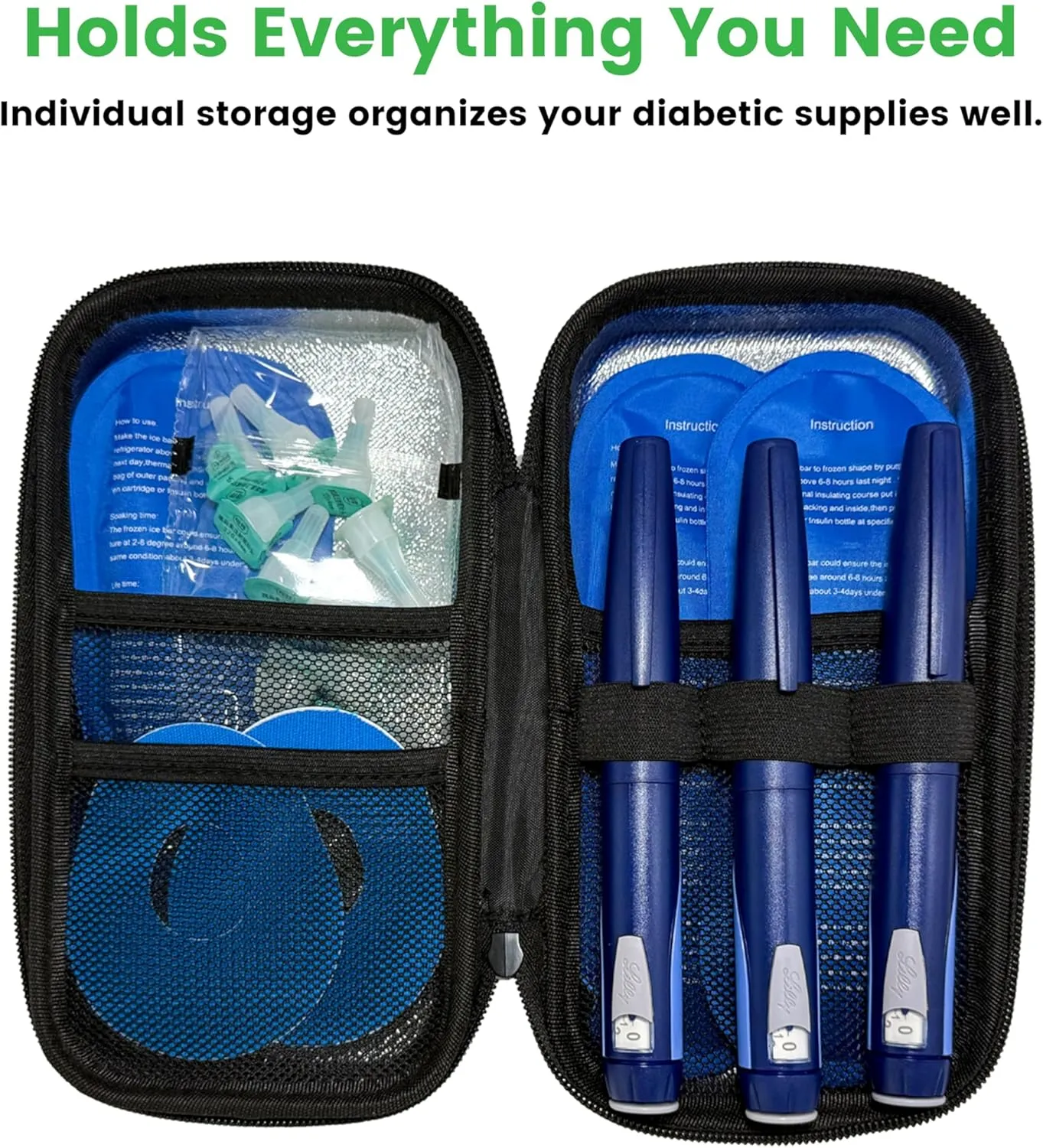ZLR Insulin Cooler Travel Case with 3 x 90g Ice Packs, TSA Approved Diabetetes Insulin Pen Bag, Easy to Carry Medicine Insulated Cool Organizer for Diabetic, Large