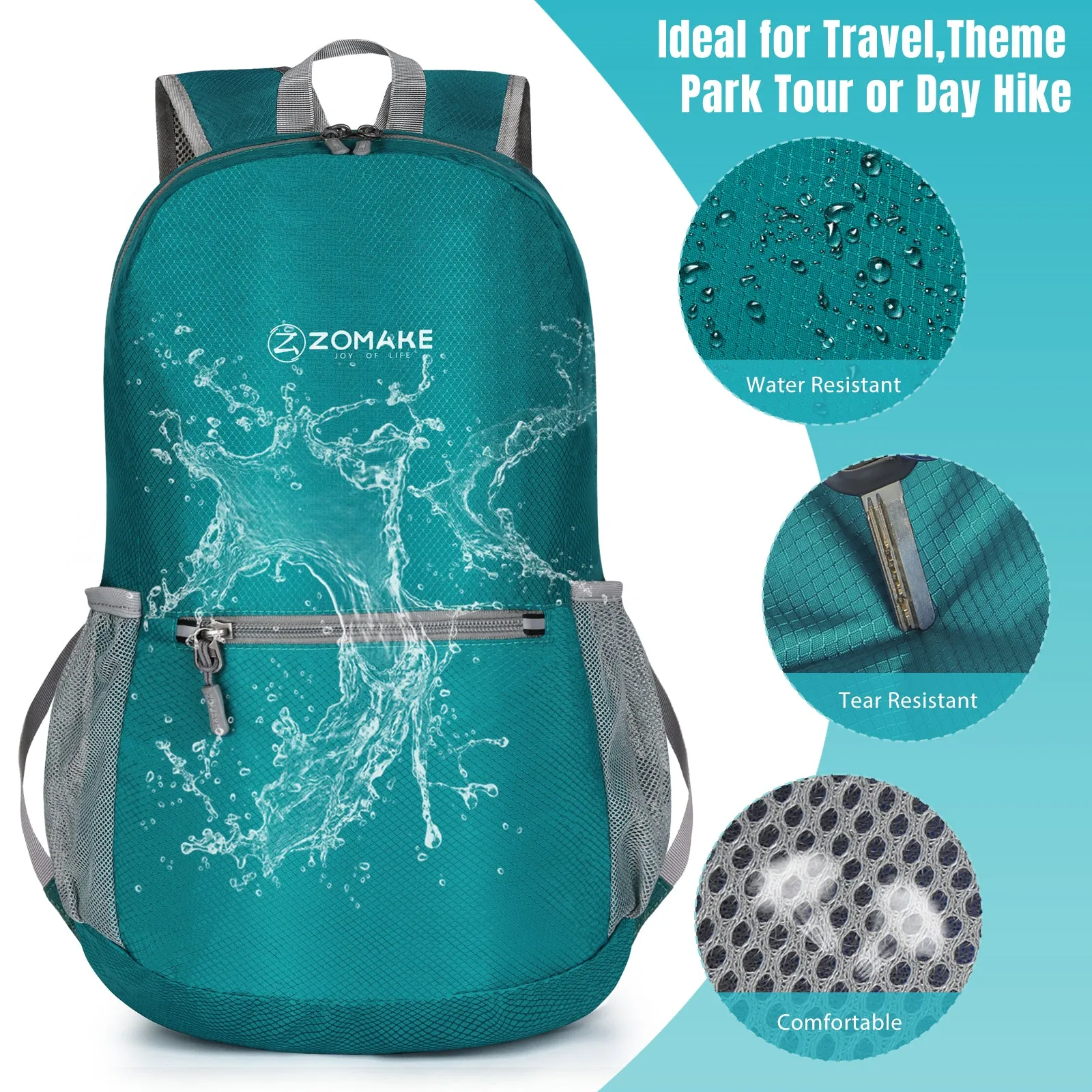 ZOMAKE Ultra Lightweight Hiking Backpack 20L, Packable Small Backpacks Water Resistant Daypack for Women Men(Lake Green)