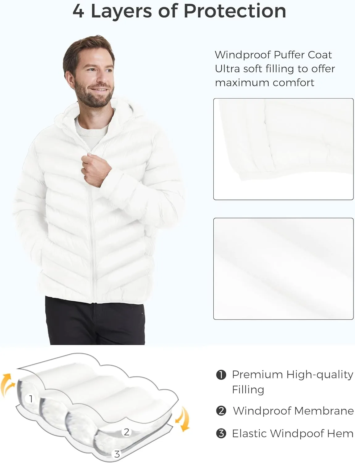 ZSHOW Men's Packable Puffer Jacket Hooded Lightweight Winter Coat for Travel Outdoor Hiking