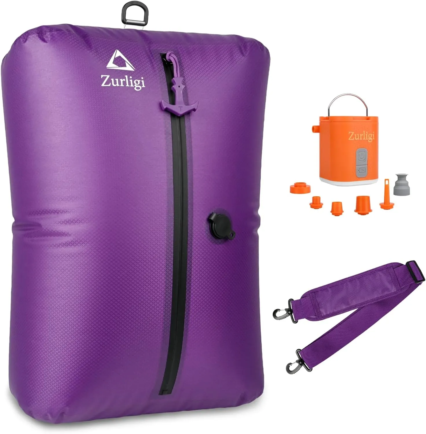 Zurligi Vacuum Bags for Travel with Pump, Vacuum Compression Bag with Adjustable Shoulder Strap, IP67 Reusable Vacuum Packing Cubes for Luggage, Backpack, Suitcase, Yoga, Swim, Beach (1PC Purple)